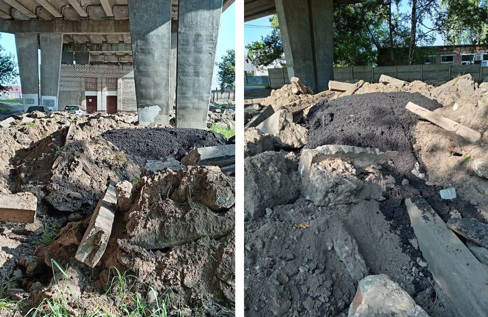 Битый асфальт по Березовским мостом в Бресте. Фото: Телеграм.